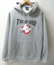 ◆スラッシャー ゴーストバスターズ　THRASHER × GHOSTBUSTERS ロゴプリント プルオーバー スウェットパーカー 美 グレー_画像1