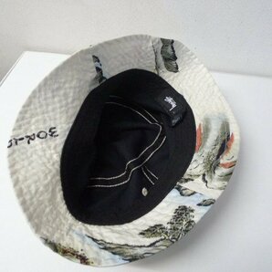 ◆STUSSY ステューシー 希少 和柄 シャネル ロゴ刺繍 バケットハット 帽子 キャップ マルチ サイズ S/M 白系の画像4