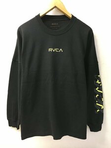 ◆国内正規 RVCA ルーカ フロントロゴ刺繍 オーバーサイズ バックフレームストライプ ロゴプリント ロンT 長袖 Tシャツ 黒 サイズS