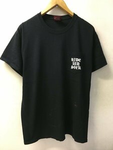 ◆Hide＆Seek ハイドアンドシーク ロゴプリント ポケット付き Tシャツ 黒 サイズL ブリーチあり