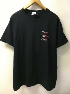 ◆Chaos Fishing Club CFC カオスフィッシングクラブ ロゴプリント クルーネック Tシャツ 黒 サイズL ブリーチ跡あり