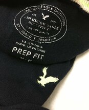 ◆AMERICAN EAGLE アメリカンイーグル 春物 ライン Vネック ロゴ刺繍 ハイゲージ コットン ニット ネイビー サイズM_画像4