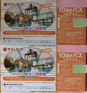 ★速達250円★　東京都競馬 株主優待 東京サマーランド 1Dayパス　春秋限定株主ご招待券 ２枚 　②