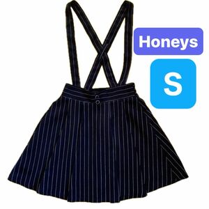 ★美品★honeys 【COLZA】フレアスカート サロペット　ミニスカートカラーネイビーブルー　裏地あり　サイズＳ