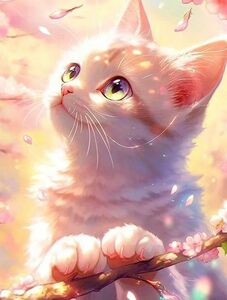 ダイヤモンドアート ネコ 猫 桜 ダイヤモンドペインティング ビーズアート