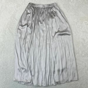 Heather ヘザー ギャザースカート プリーツスカート ロングスカート サテン ウエストゴム シルバー 衣装 レディース フリーサイズ