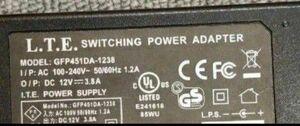 ACアダプター　GFP451DA-1238【DC12V/3.8A】L.T.E switching adapter動作確認済