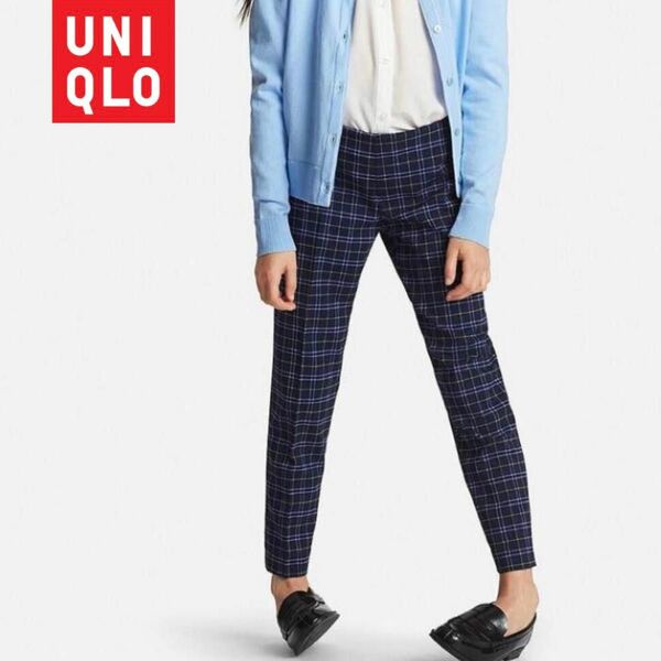 UNIQLO ユニクロ 春 夏 秋 クロップド パンツ 130 140 チェック ネイビー 紺色 女の子 ボトムス アンクル丈 