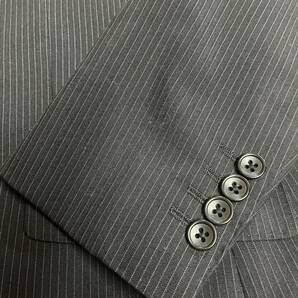 美品 SUIT SELECT スーツセレクト ストライプ シングル スーツ 2パンツ 黒 春夏生地 サイズA6の画像9