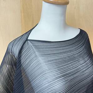 美品 訳アリ プリーツプリーズ PLEATS PLEASE ISSEY MIYAKE シースルー 被り トップス 黒の画像4