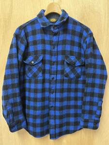 良好 アメリカ製 vintage 80's Woolrich ウールリッチ バッファローチェック ヘビーウールシャツ 青ｘ黒 サイズＭ位