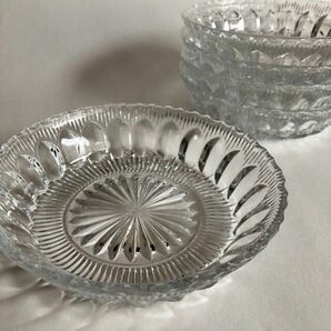 アンティーク 昭和レトロ 万華鏡のような幾何学模様のガラス皿 デザート皿 5枚