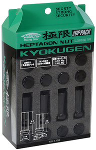 送料無料 新品 極限 KYO-EI HPF3B4 KYOKUGEN Closed End Type L42 ブラック ナット 20個(1台分) M12 P1.25 19/21HEX 42mm 7角 ロックナット