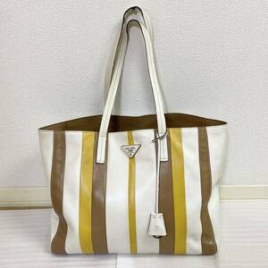 PRADA トートバッグ イエロー ストライプ カーフ 総レザー 1BG032 プラダ