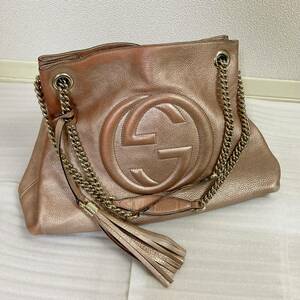 GUCCI ソーホー チェーントート メタリックピンク SOHO 308982 502752 チェーンバッグ ショルダーバッグ グッチ インターロッキング