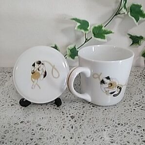 朝マグカップ、 蓋付きマグカップに子ネコ絵柄、スープマグ