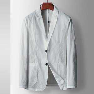 テーラードジャケット 薄手 春夏 メンズ ブレザー ビジネススーツ サマージャケット 長袖 コート UVカット 日焼け防止 ホワイト XL/180