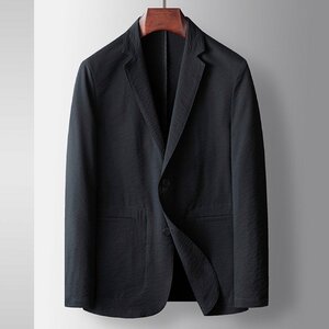 テーラードジャケット サマージャケット メンズ ブレザー ビジネススーツ 薄手 長袖 フォーマル 紳士服 春夏 皺生地 ブラック L/175