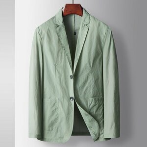 テーラードジャケット 薄手 春夏 メンズ ブレザー ビジネススーツ サマージャケット 長袖 コート UVカット 日焼け防止 グリーン M/170