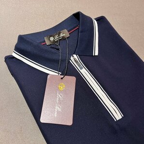 Loro Piana ロロピアーナ メンズ ポロシャツ 半袖Tシャツ 綿 春夏 ネイビー  3XLサイズ 紳士服 無地 カノコの画像4