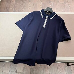 Loro Piana ロロピアーナ メンズ ポロシャツ 半袖Tシャツ 綿 春夏 ネイビー  3XLサイズ 紳士服 無地 カノコの画像3