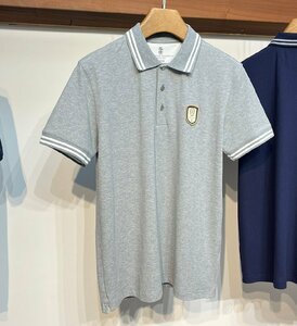 BRUNELLO CUCINELLI(ブルネロ クチネリ) メンズ 半袖ポロシャツ Tシャツ カジュアル 春夏 カノコ 綿 無地 グレー Lサイズ