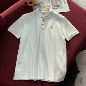 BRUNELLO CUCINELLI(ブルネロ クチネリ) メンズポロシャツ　半袖Tシャツ　カジュアル 春夏 カノコ　綿　無地 SLIM FIT ホワイト　Lサイズ