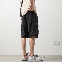 デニムショートパンツ　メンズ ハーフパンツ　ジーンズ Gパンツ 半ズボン 膝上 短パン ボトムス　５分丈　ブラック　XL_画像5