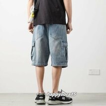 デニムショートパンツ　メンズ ハーフパンツ　ジーンズ Gパンツ 半ズボン 膝上 短パン ボトムス　５分丈　ブルー　2XL_画像5