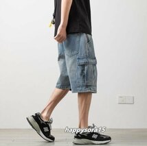 デニムショートパンツ　メンズ ハーフパンツ　ジーンズ Gパンツ 半ズボン 膝上 短パン ボトムス　５分丈　ブルー　2XL_画像4