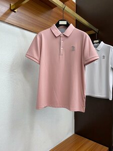 BRUNELLO CUCINELLI(ブルネロ クチネリ)メンズ ポロシャツ 半袖Tシャツ ピンク 2XL/54サイズ カノコ 綿 刺繍ロゴ 春夏 紳士服