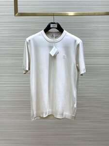 BRUNELLO CUCINELLI(ブルネロ クチネリ) メンズT-シャツ 半袖 綿 ベージュ 54サイズ トップス カットソー クルーネック カノコ 刺繍ロゴ