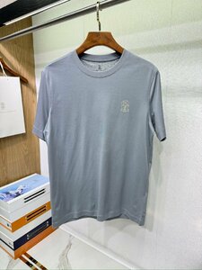 BRUNELLO CUCINELLI(ブルネロ クチネリ) メンズT-シャツ 半袖 丸首 綿 グレー XLサイズ トップス カットソー クルーネック SLIM FIT