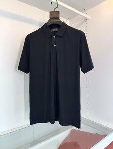 Loro Piana　ロロピアーナ メンズ ポロシャツ 半袖Tシャツ 綿 無地 　春夏　ブラック Mサイズ 紳士服 刺繍ロゴ