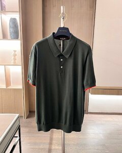 Loro Piana　ロロピアーナ メンズ ポロシャツ 半袖Tシャツ 春夏 グリーン　2XLサイズ 紳士服 無地 ニットカットソー　トップス