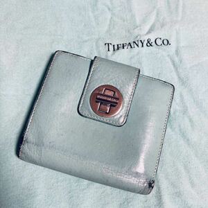 TIFFANY & Co 二つ折り財布 レザー ティファニーブルー ターンロック