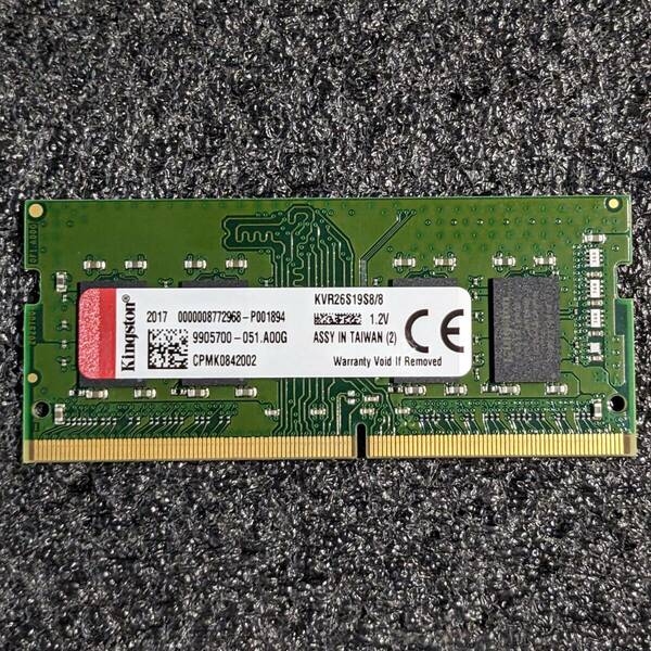 【中古】DDR4メモリ 8GB1枚 Kingston KVR26S19S8/8 [DDR4-2666 PC4-21300]