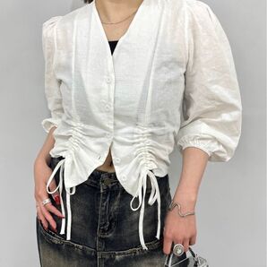 WHO'S WHO gallery ギャザーパフスリーブブラウス