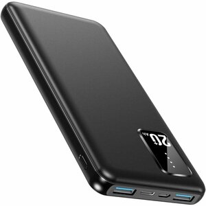 モバイルバッテリー 20000mAh 大容量 軽量 急速充電器 3台同時充電 薄型 PSE 5v/2a USB-A+Type-C入出力ポート iPhone Android ブラック