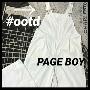 PAGE BOY｜ページボーイ｜オーバーオール｜タックワイドパンツ｜白｜シンプル｜サロペット｜ワイドパンツ｜ベーシック｜ゆったり