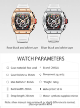 Onola メンズ 高品質 腕時計 クオーツ カジュアル スポーツ ファッション ウォッチ クロノグラフ 防水 時計 シルバー × ブラック_画像8