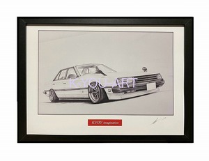 Art hand Auction Nissan NISSAN R30 RS 4-door early model [Pencil drawing] Famous car Old car illustration A4 size Framed Signed, artwork, painting, pencil drawing, charcoal drawing