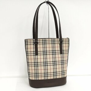 ●バーバリー BURBERRY ハンドバッグ ノバチェック ブラウン レザー×キャンバス[Jコレ]D02TA14