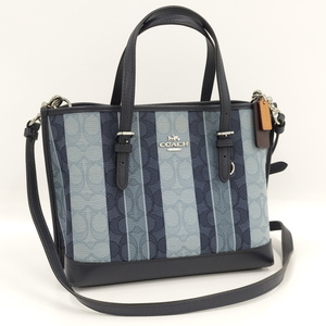 【中古】COACH 2WAY ショルダーバッグ ストライプ ジャガード モリー 25 トート キャンバス ブルー C8416