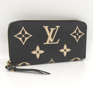 【中古】LOUIS VUITTON ジッピー ウォレット ラウンドファスナー 長財布 モノグラム アンプラント ブラック ベージュ M80481