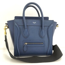 【中古】CELINE ラゲージナノショッパー レザー ブルー_画像1