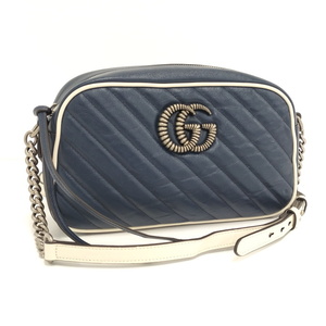 【中古】GUCCI ショルダーバッグ ロゴ GG マーモント ネイビー 447632