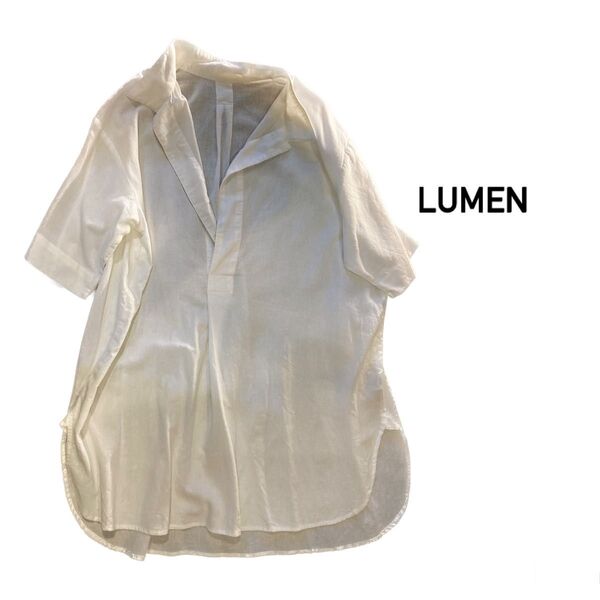 【LUMEN】 シャツ 七分袖 春夏　スキッパーシャツ　白シャツ　オーバーシャツ