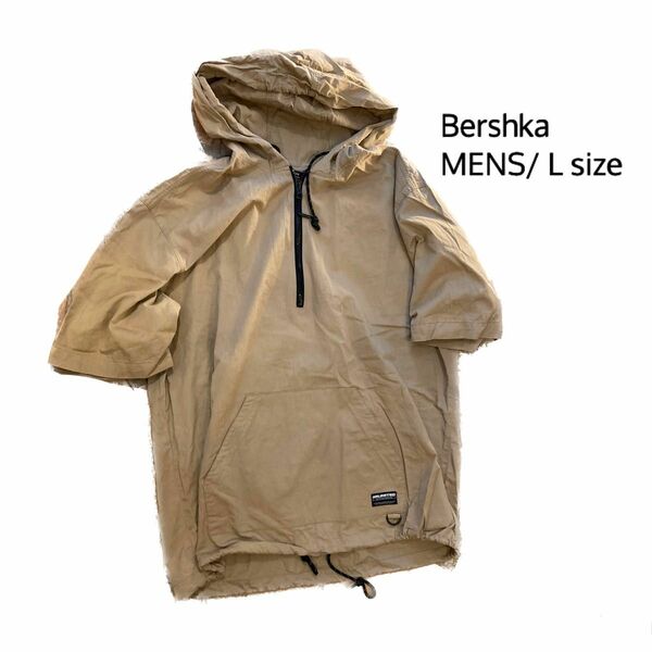 【Bershka】メンズ　 ハーフジップ パーカー　半袖パーカー　ハーフジップパーカー　プルオーバーパーカー