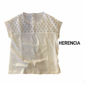 【HERENCIA】 Tシャツ カットソー ホワイト 半袖Tシャツ 白　フレンチスリーブ